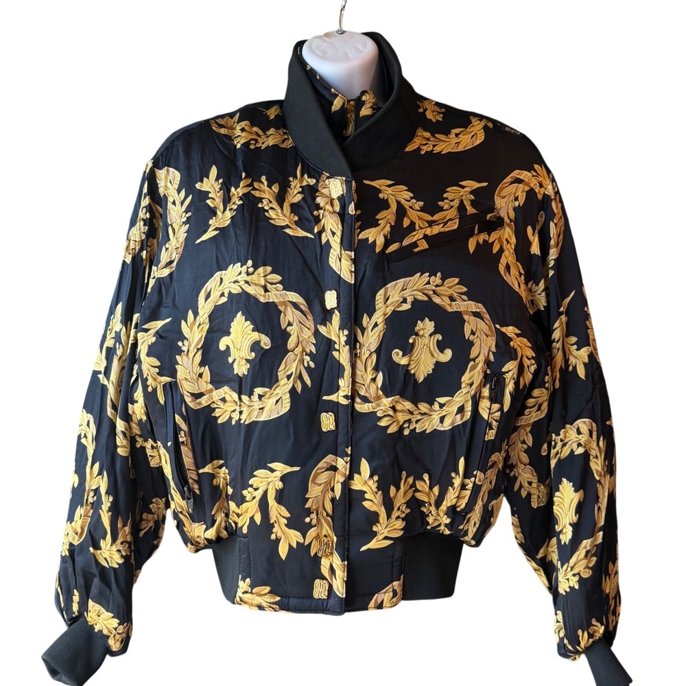 Vintage SKEA Paris Vail Silk Bomber Jacket Black Gold Baroque Women's Size 4